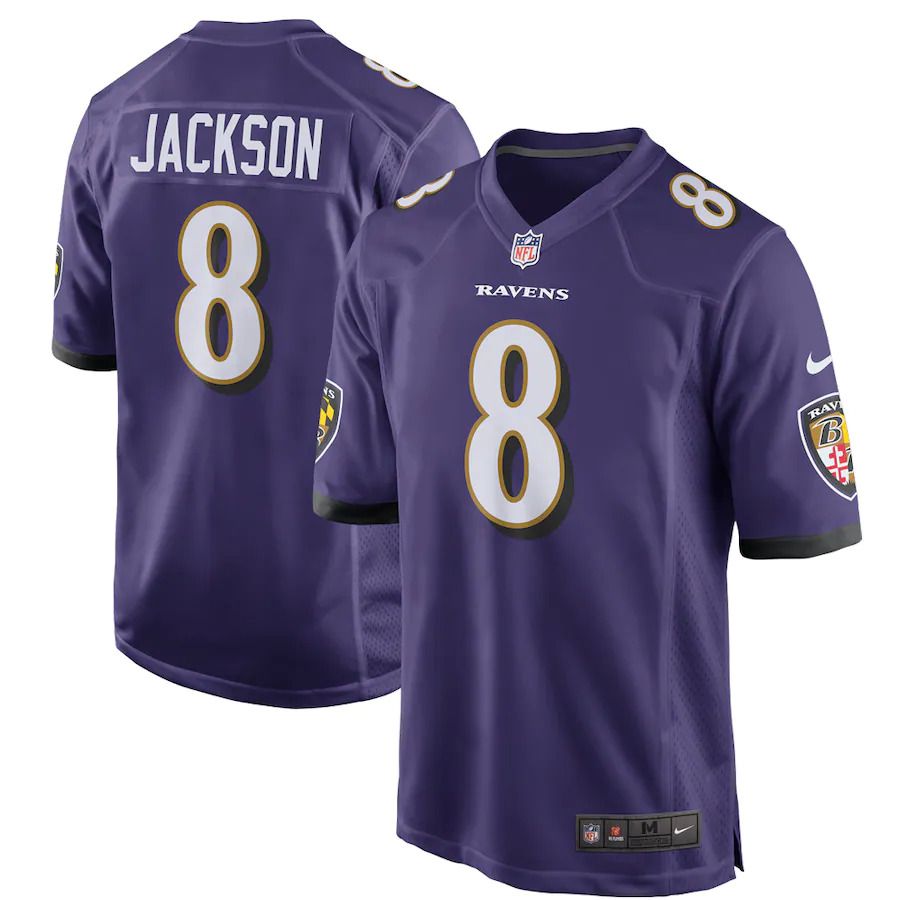 Men Baltimore Ravens 8 Lamar Jackson Nike Purple Game Player NFL Jersey